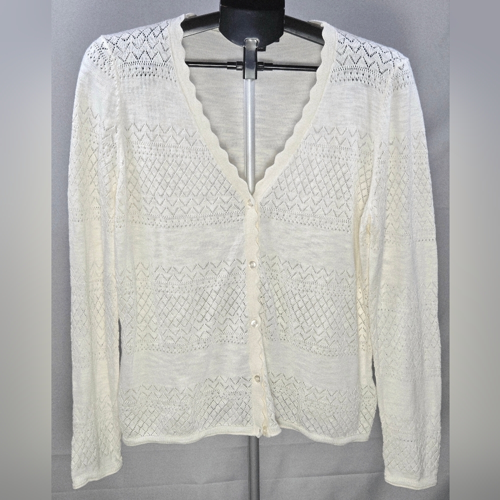 Frye 100% Cotton Boho‎ Chic Scandi Eyelet Cardigan, Size Large
